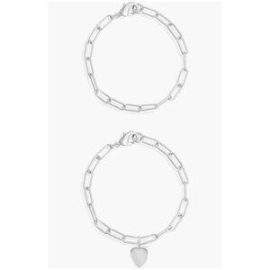 NEW Adornia Paperclip Chain Heart Charm Bracelet Set